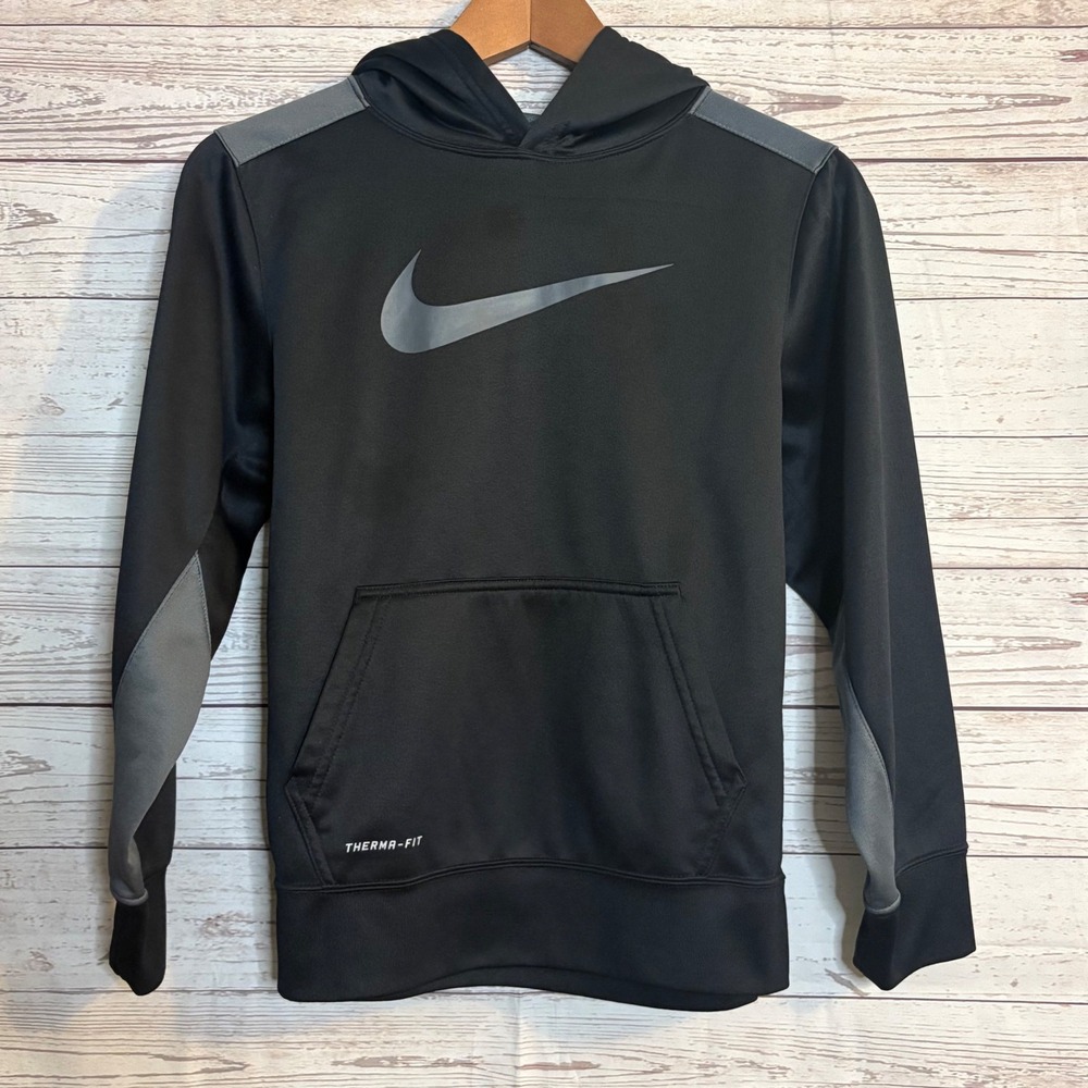 Nike Therma Fit‎ Hoodie Black Gray Logo Therma-FIT Boys L